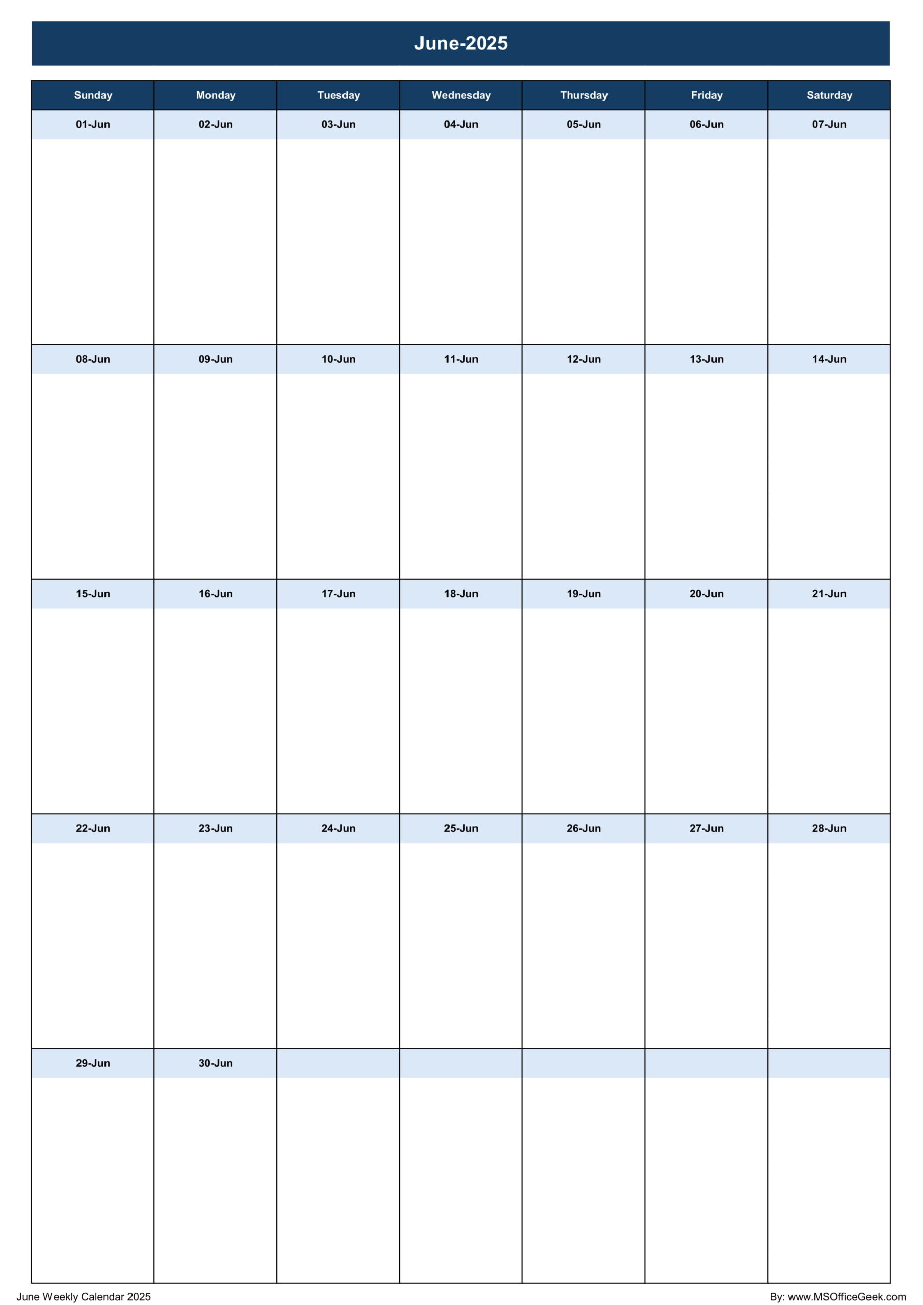Ready-To-Use Printable Weekly Calendar 2025 - Msofficegeek in June Weekly Calendar 2025 Printable