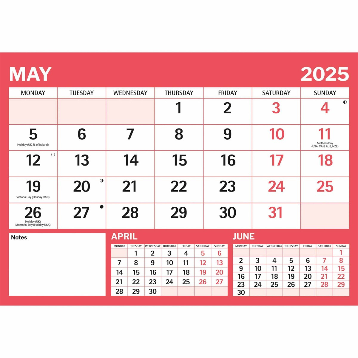 Red &amp;amp; Black Basic A4 Large Print Calendar 2025 pertaining to Manchester United Fc Poster 2025 Calendar Printable