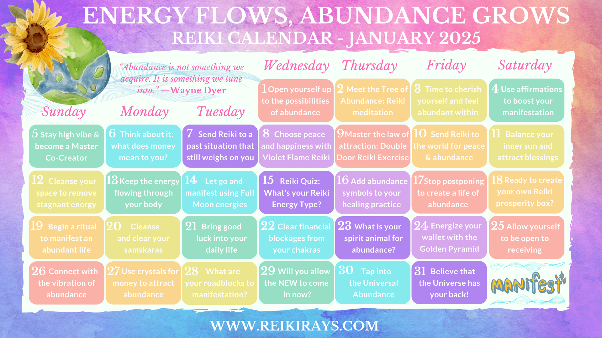 Reiki Calendars – Reiki Rays within Tranquility 2025 Calendar Printable