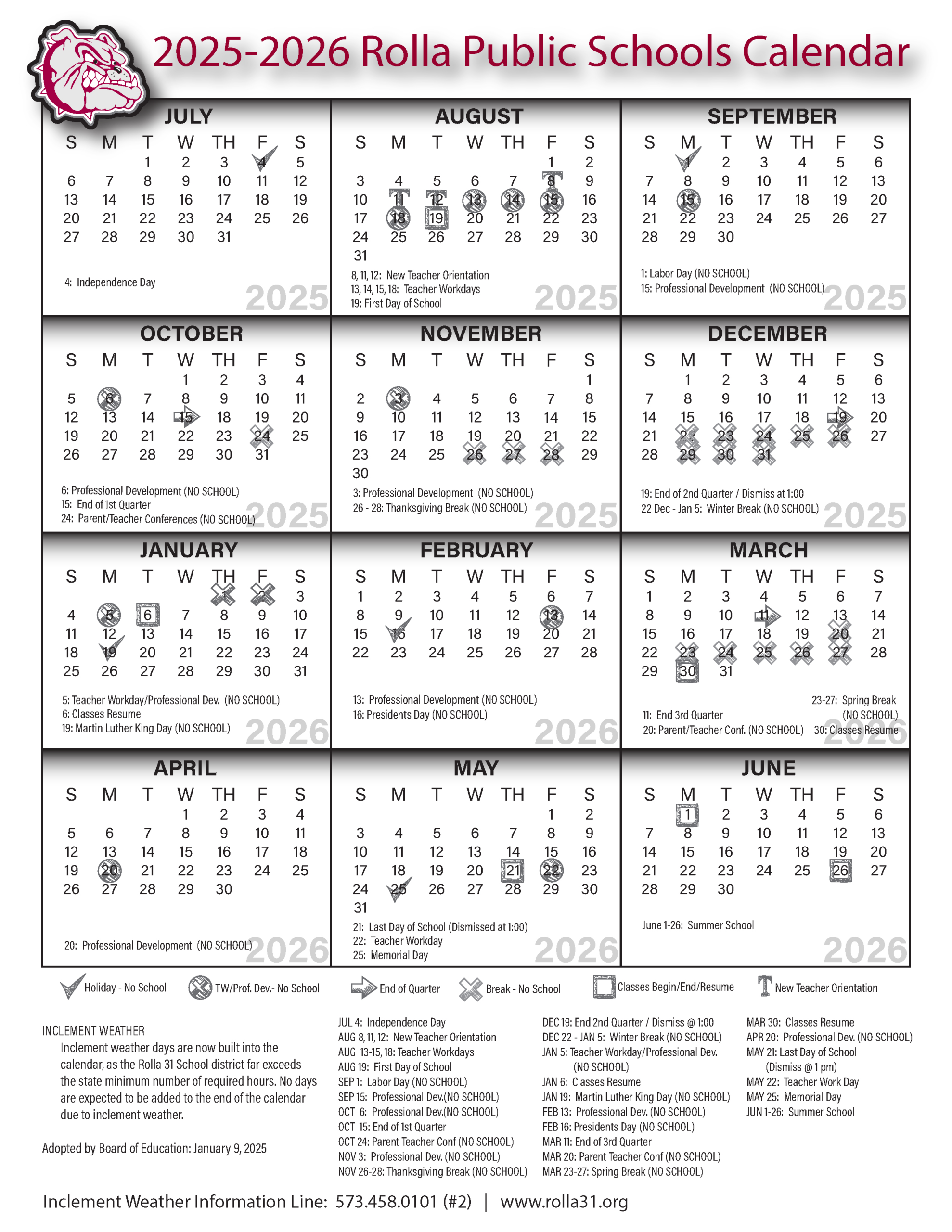 Rolla Public Schools - with regard to Show Me State Missouri 2025 Calendar Printable