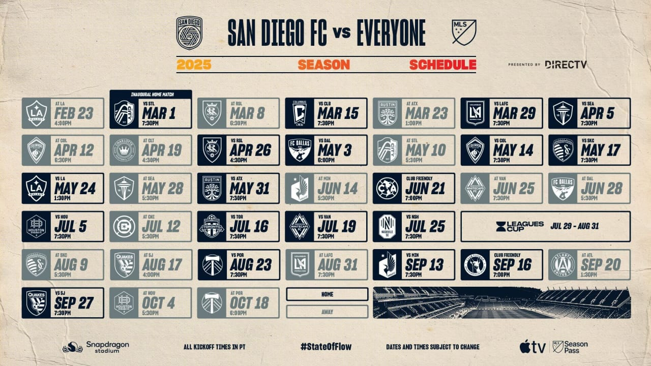 San Diego Fc Announces 2025 Mls Regular Season Schedule | San Diego Fc in MLS Dallas Fc 2025 Calendar Printable