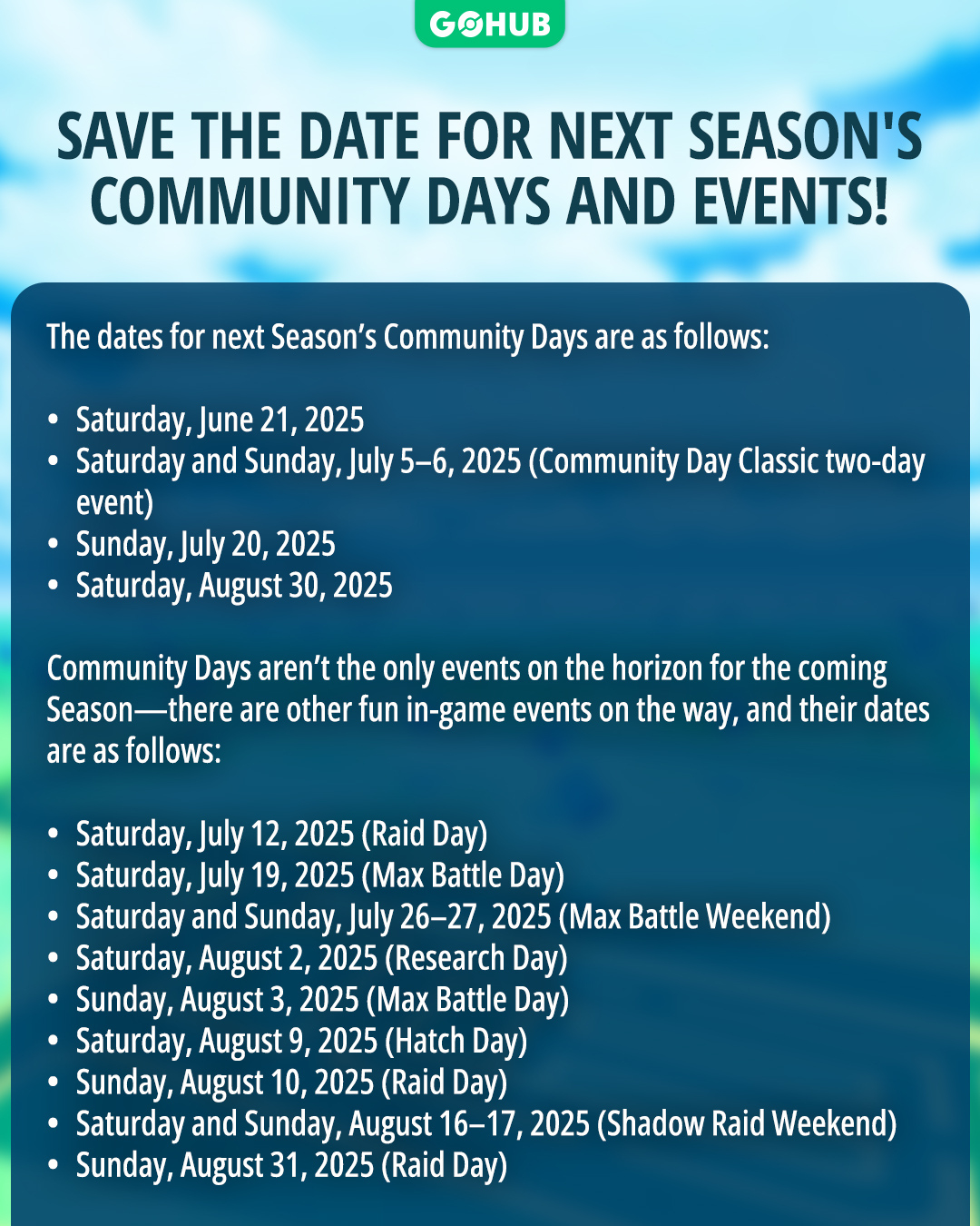 Save The Date For Next Season&amp;#039;S Community Days And Events with Pokemon Go June Calendar 2025