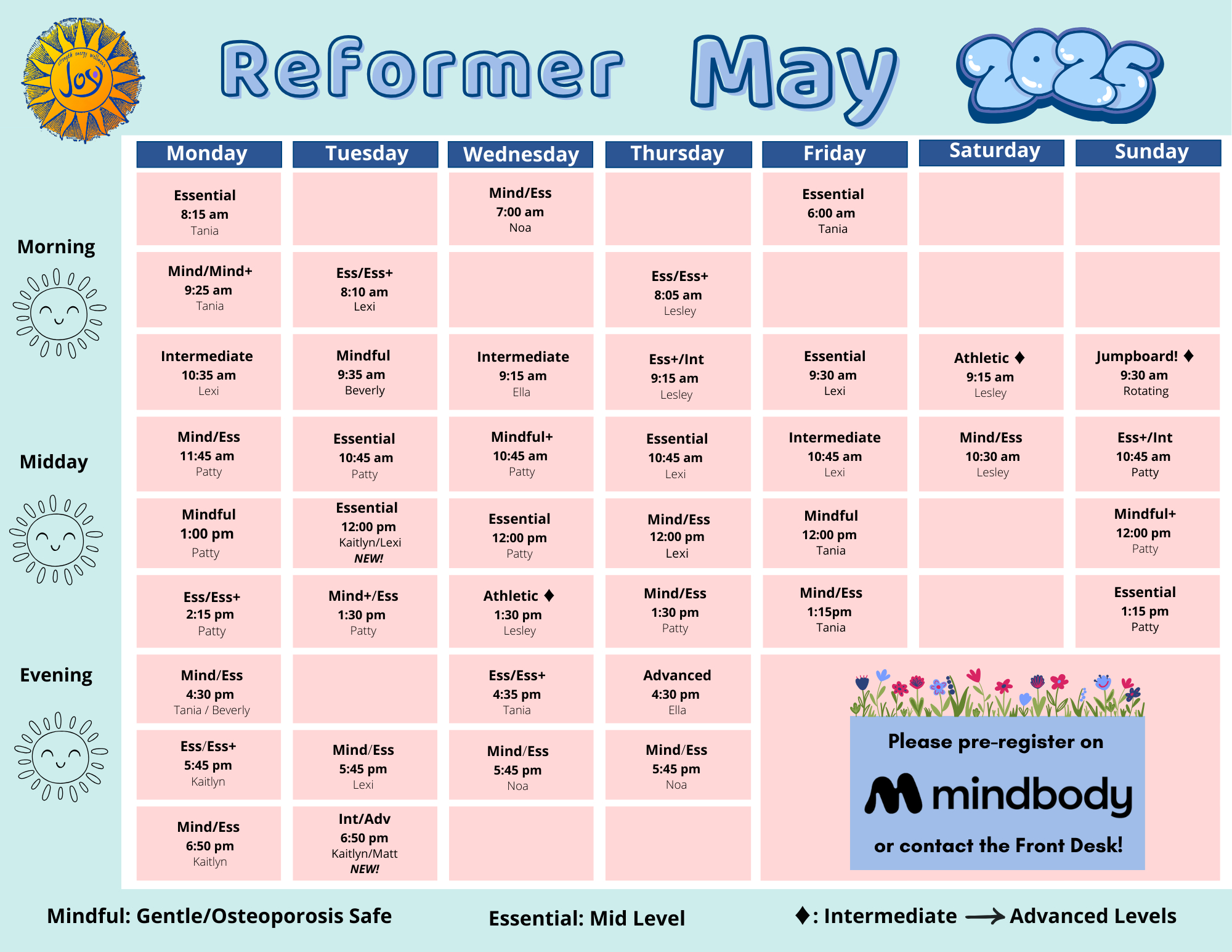 Schedule Of Classes — Joy Of Pilates for Pilates 2025 Calendar Printable