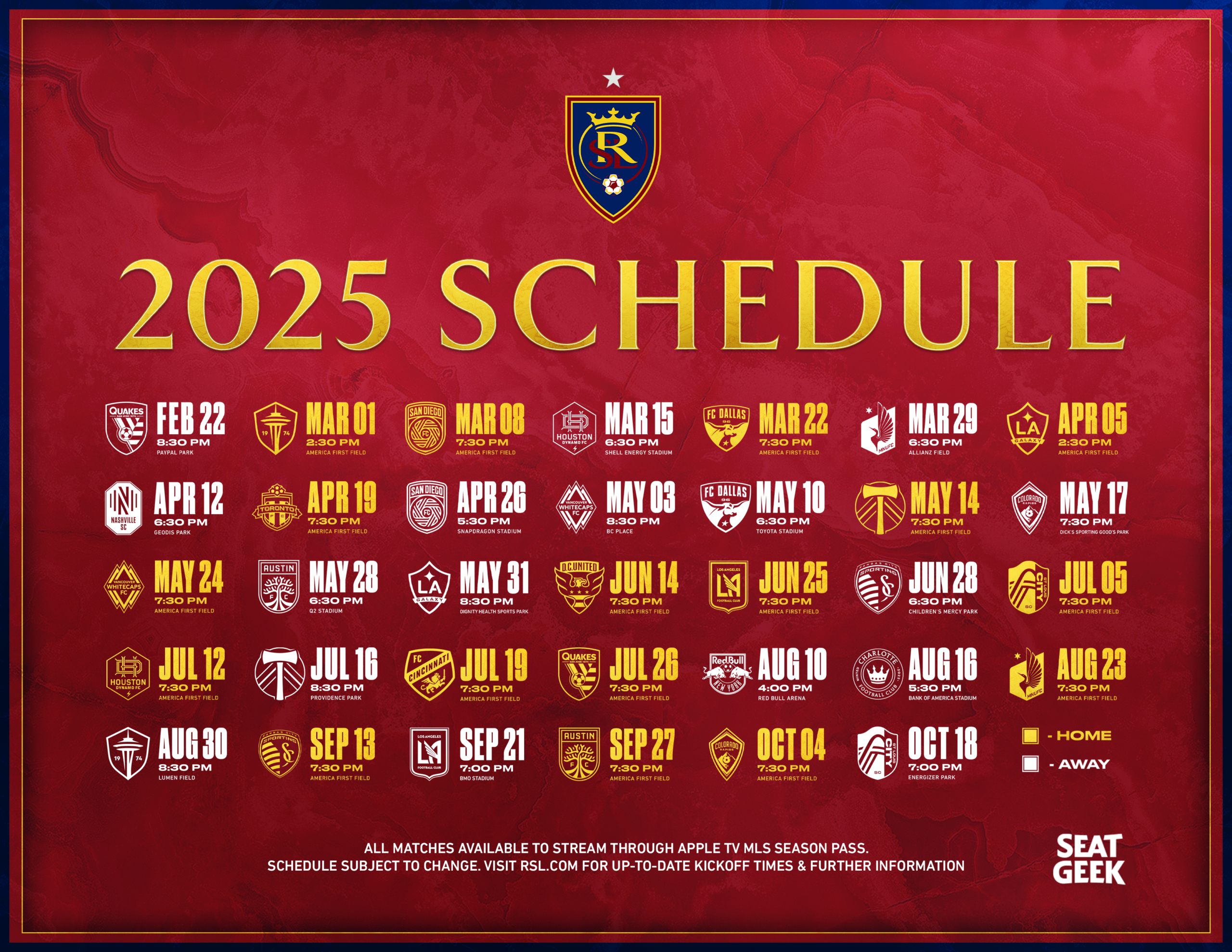Schedule | Real Salt Lake in MLS Real Salt Lake 2025 Calendar Printable