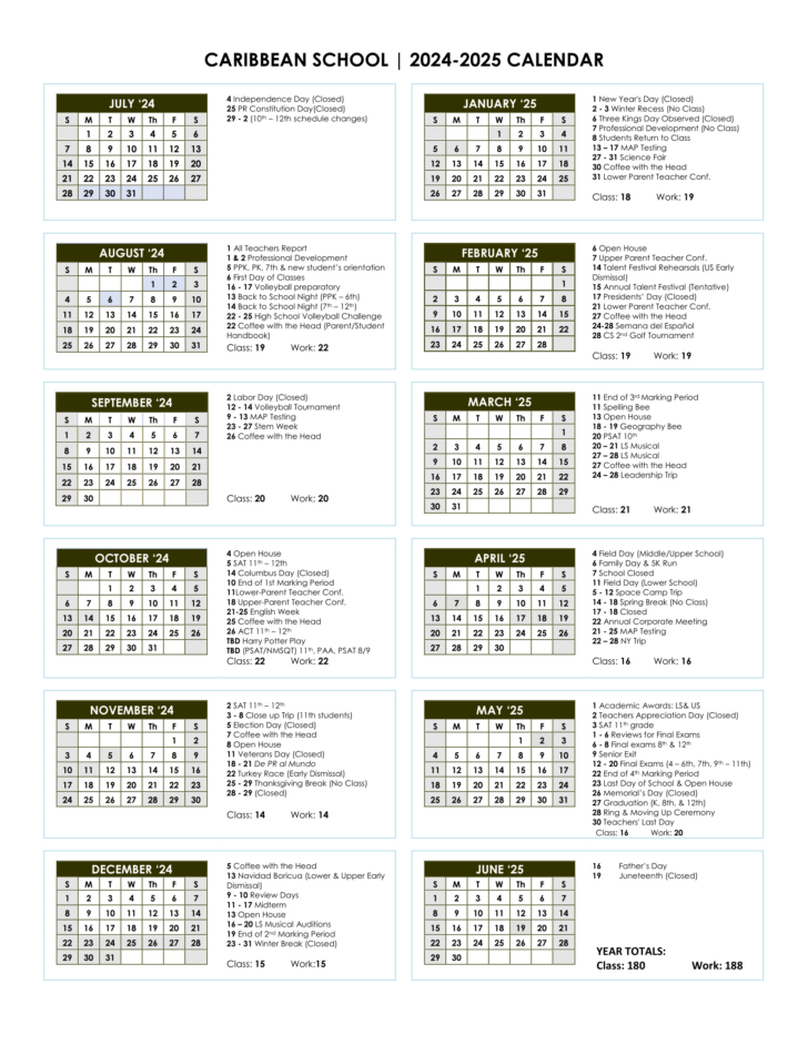 Caribbean 2025 Calendar Printable