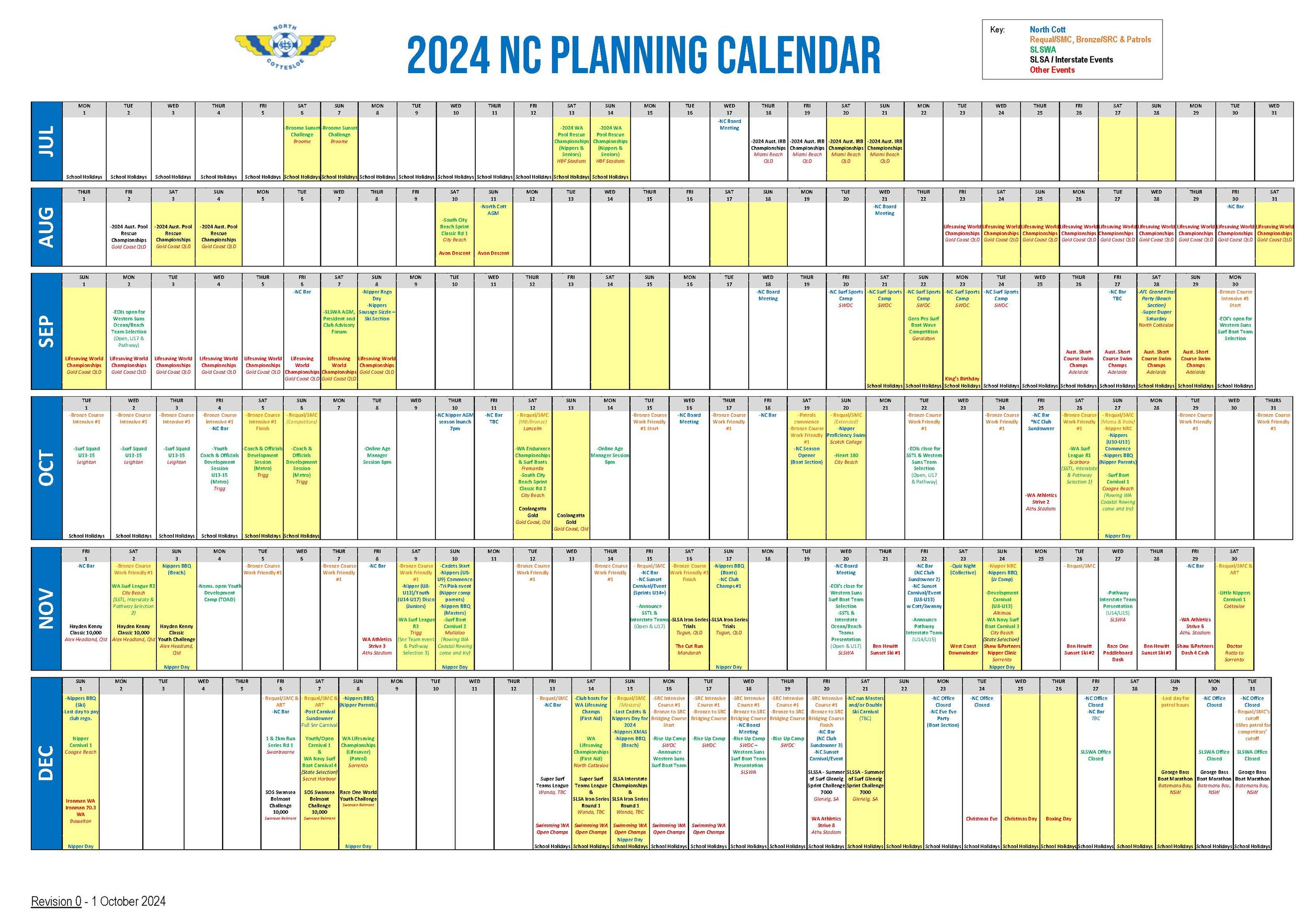 Season Calendar — North Cottesloe Surf Life Saving Club in Carolina Coast 2025 Calendar Printable