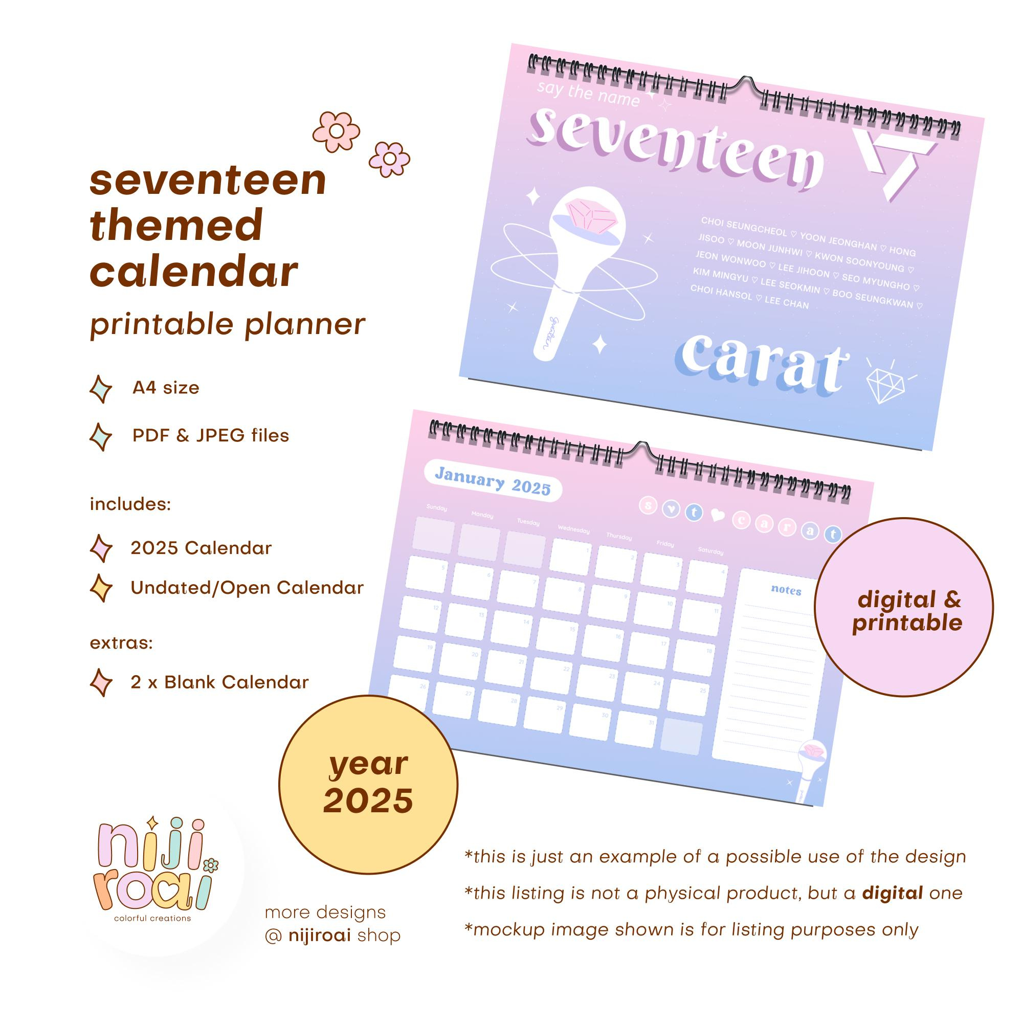 Seventeen Calendar 2025 Digital Kpop Carat Journal Printable in Seventeen 2025 Calendar Printable