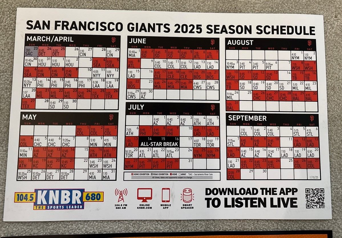 Sf Giants 2025 Authentic Fan Schedule Cheer Card Sga Photo Shows in San Francisco 2025 Calendar Printable