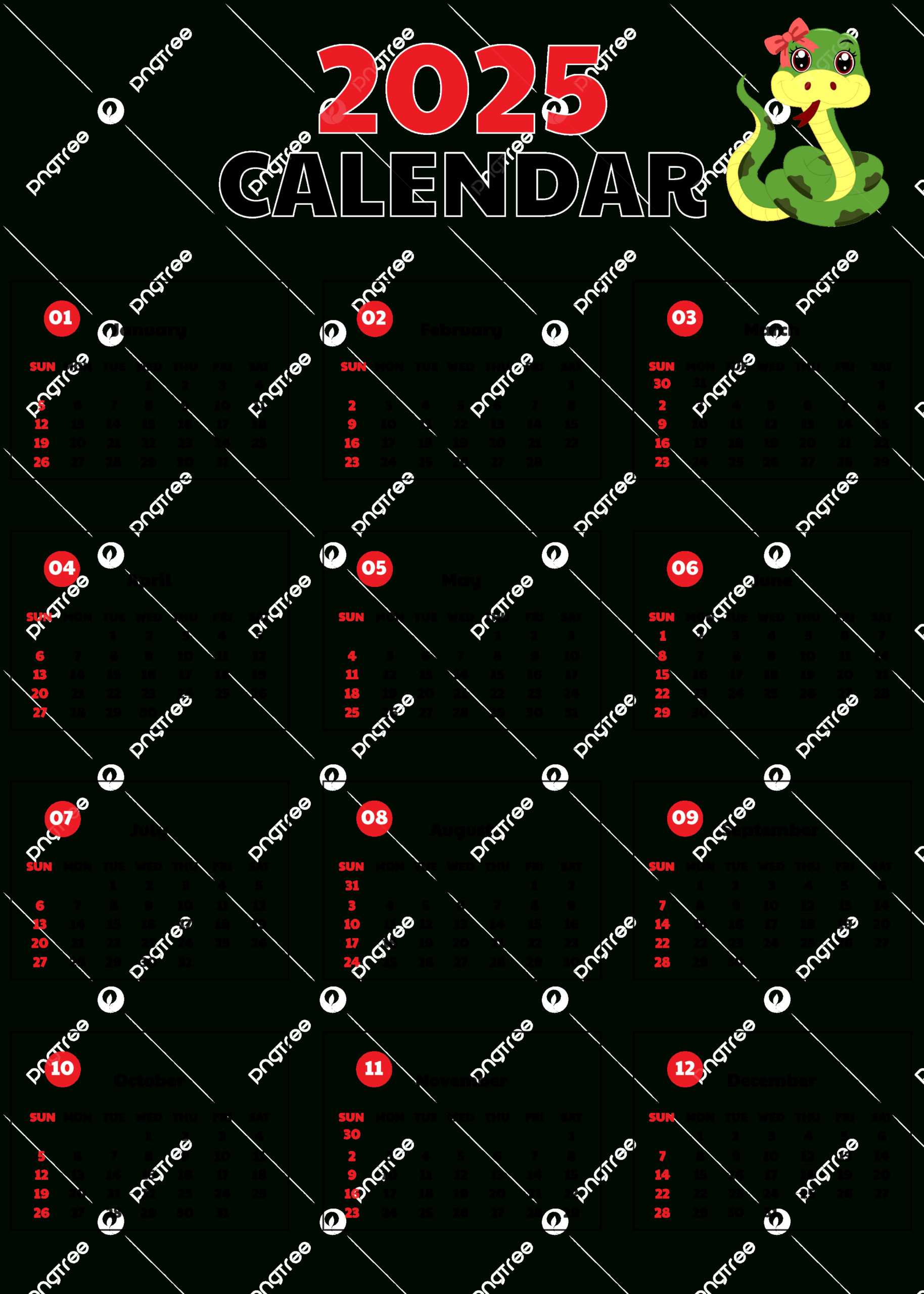 Simple Calendar 2025 Transperent Template Full 12 Months Year Of with regard to Snakes 2025 Calendar Printable