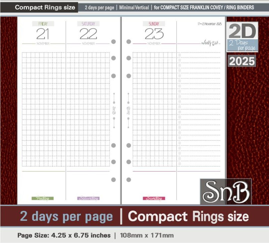Snb Compact - Minimal Vertical - 2 Days Per Page - 2024 / 2025 regarding 7 Habits Franklin Covey 2025 Calendar Printable