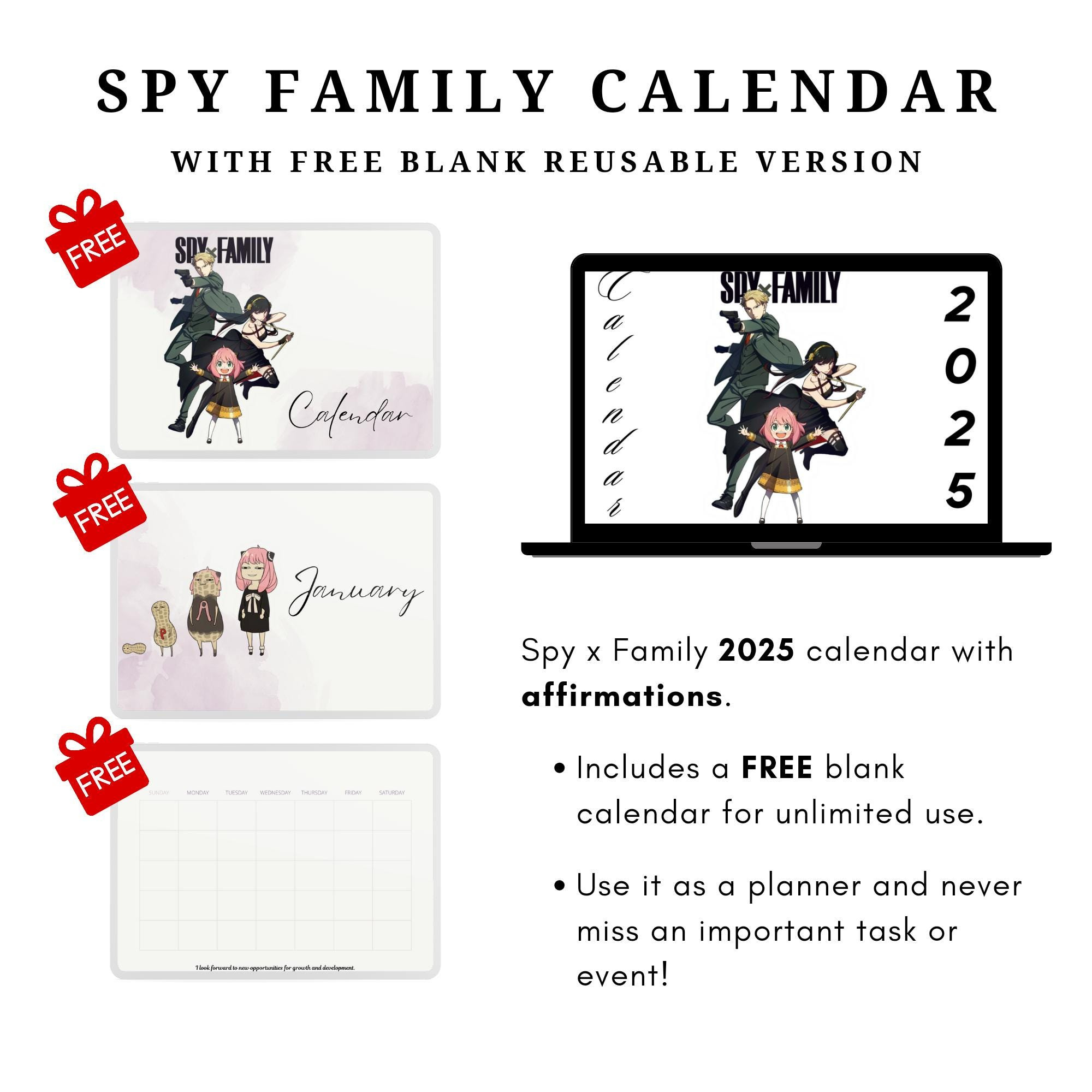 Spy X Family Anime Digital Printable Instant Download 2025 throughout Spy X Family 2025 Calendar Printable