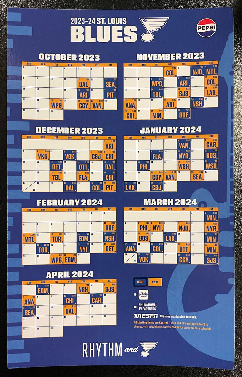 St. Louis Blues 2023-2024 Magnet Schedule Sga 10/19/23 New in NHL St Louis Blues 2025 Calendar Printable