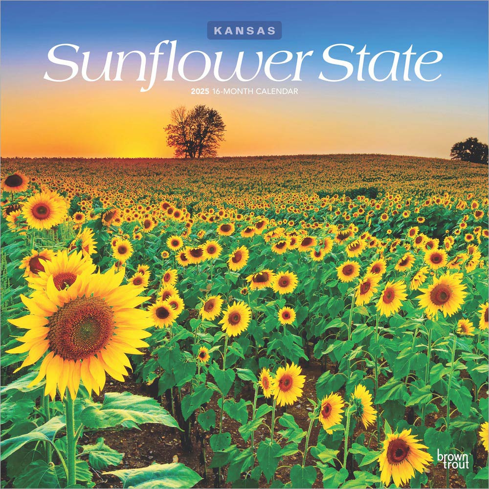 Sunflower State | Kansas Places | 2025 12 X 24 Inch Monthly Square for Sunflower State Kansas Places 2025 Calendar Printable