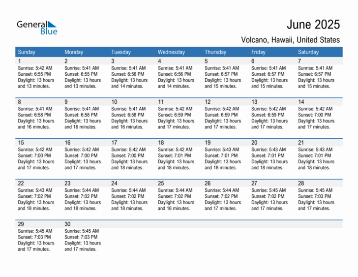 Volcanoes 2025 Calendar  Printable