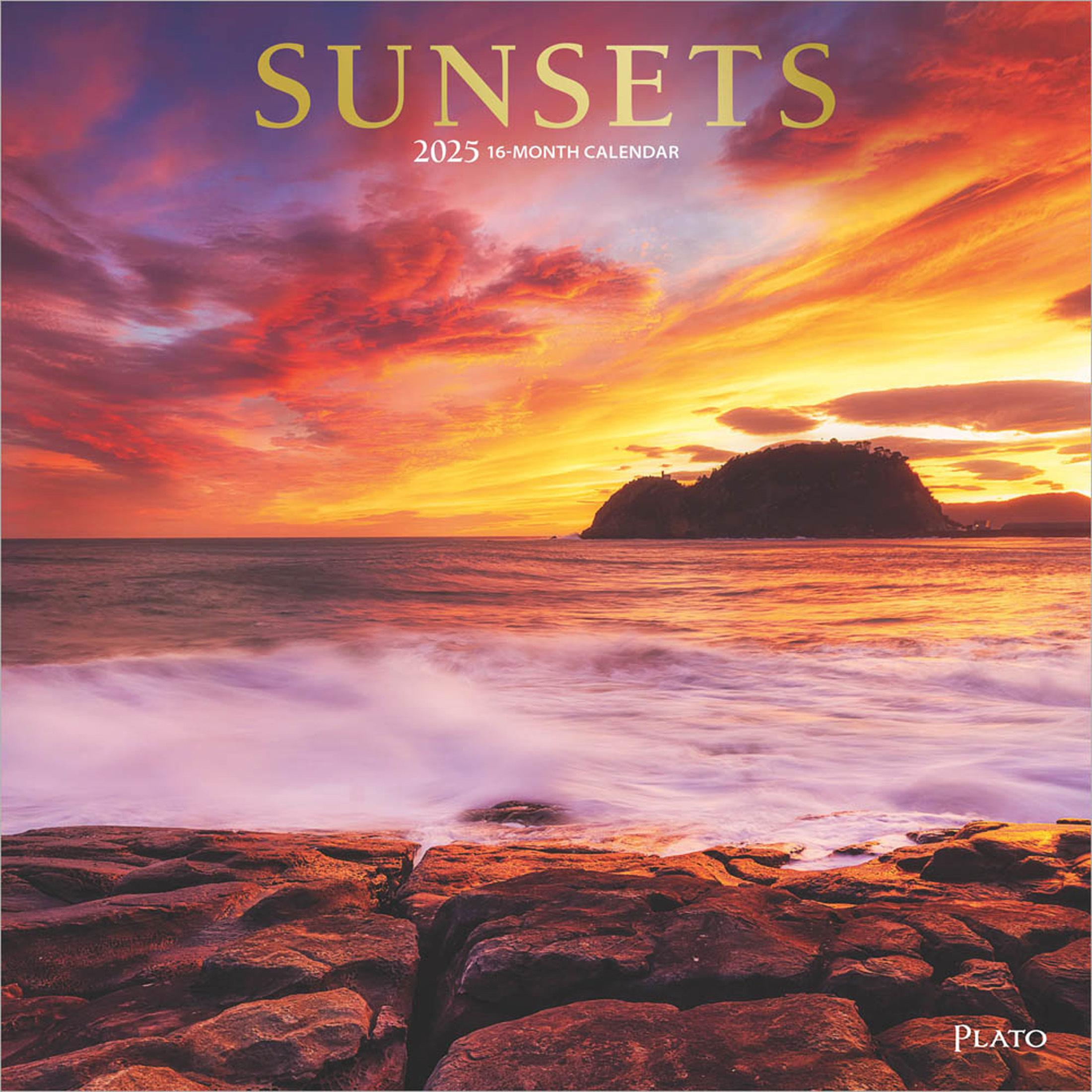 Sunsets | 2025 12 X 24 Inch Monthly Square Wall Calendar | Foil for Sunsets Plato 2025 Calendar Printable