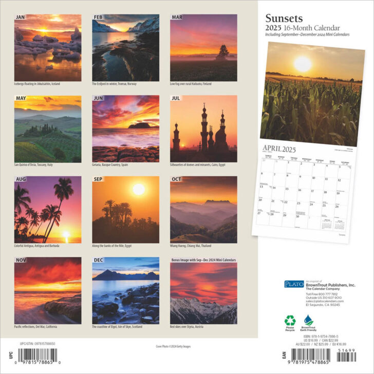 Sunsets Plato 2025 Calendar Printable
