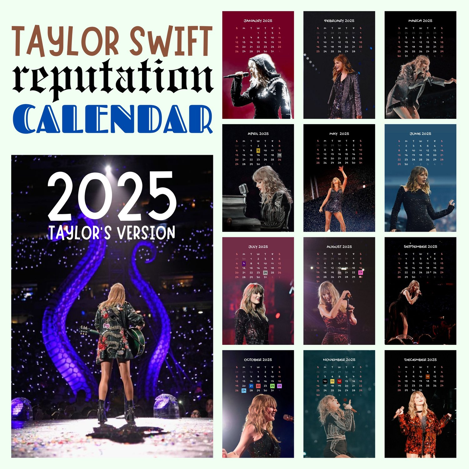 Taylor Swift Reputation 2025, Digital Calendar, Calendar 2025 intended for Taylor Swift Poster 2025 Calendar Printable