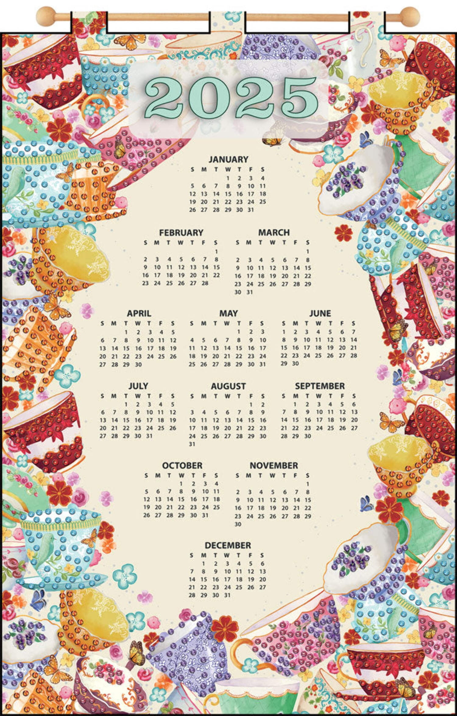 Teacups 2025 Felt Sequin Calendar regarding Teacups 2025 Calendar Printable