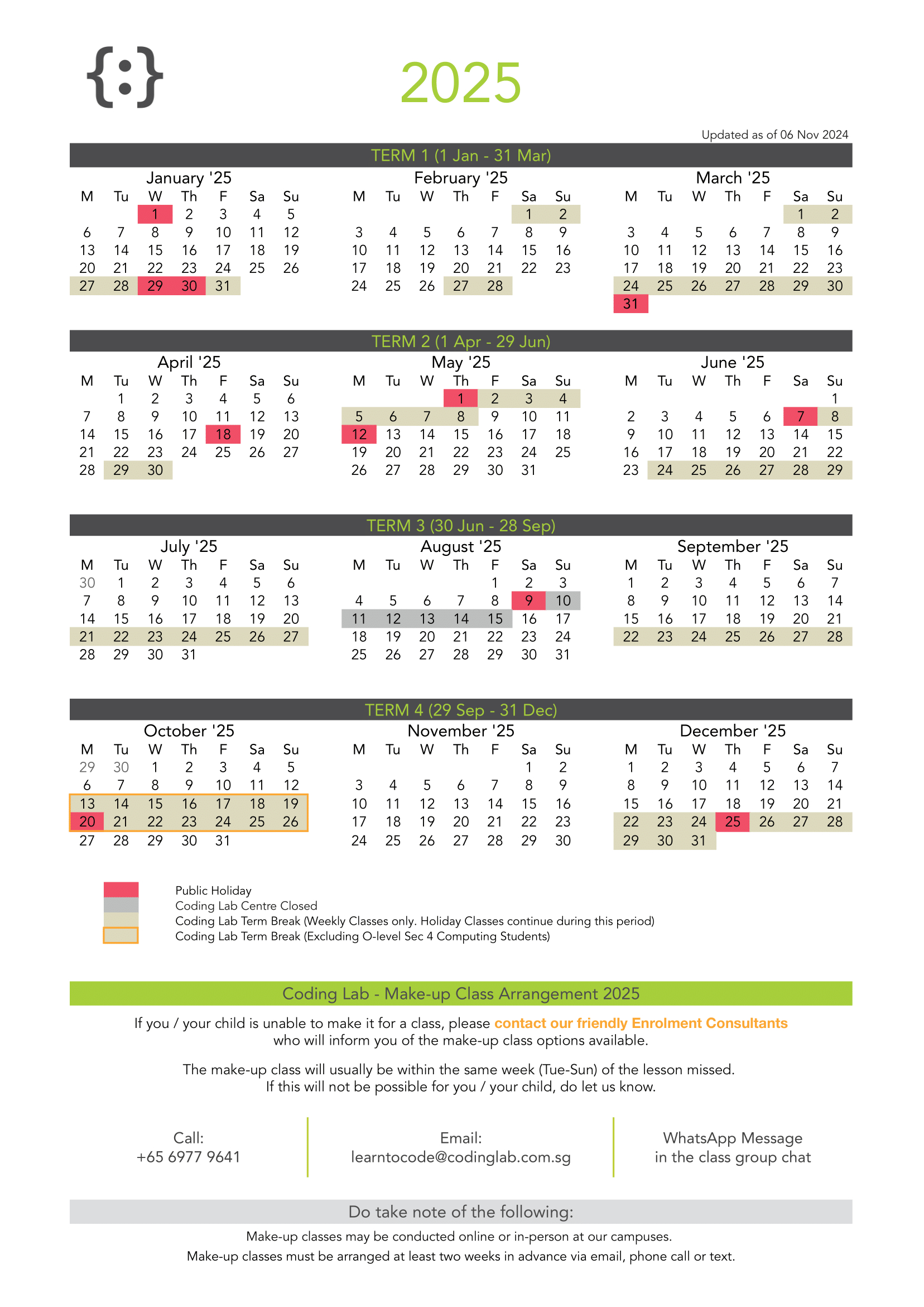 Term Calendar | Coding Lab intended for Lab Rules 2025 Calendar Printable