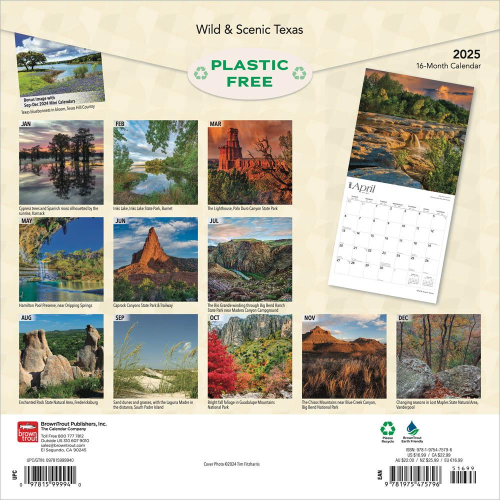 Texas Wild &amp;amp; Scenic 2025 12 X 24 Inch Monthly Square Wall Calendar within Texas Wild And Scenic 2025 Calendar Printable