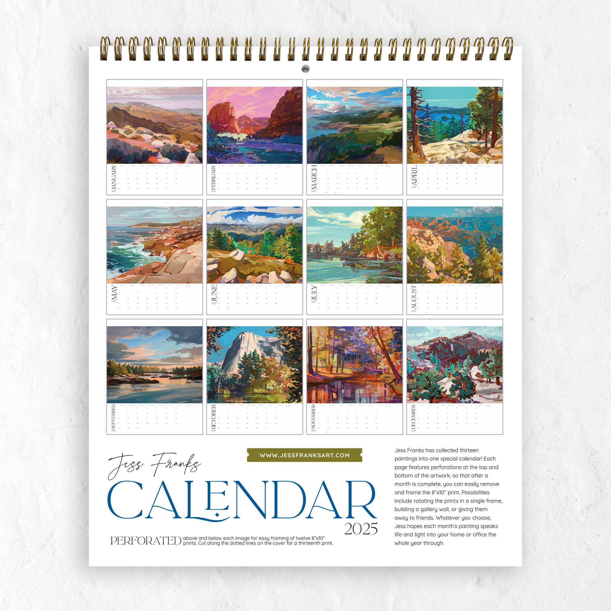 The 2025 Calendar — Jess Franks Art — Featuring Yosemite, Zion pertaining to Grand Canyon 2025 Calendar Printable