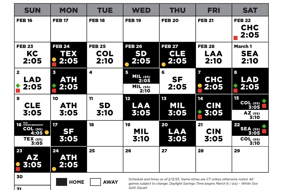The Chicago White Sox Announce 2025 Spring Training Cactus League with Mlb Chicago White Sox 2025 Calendar Printable