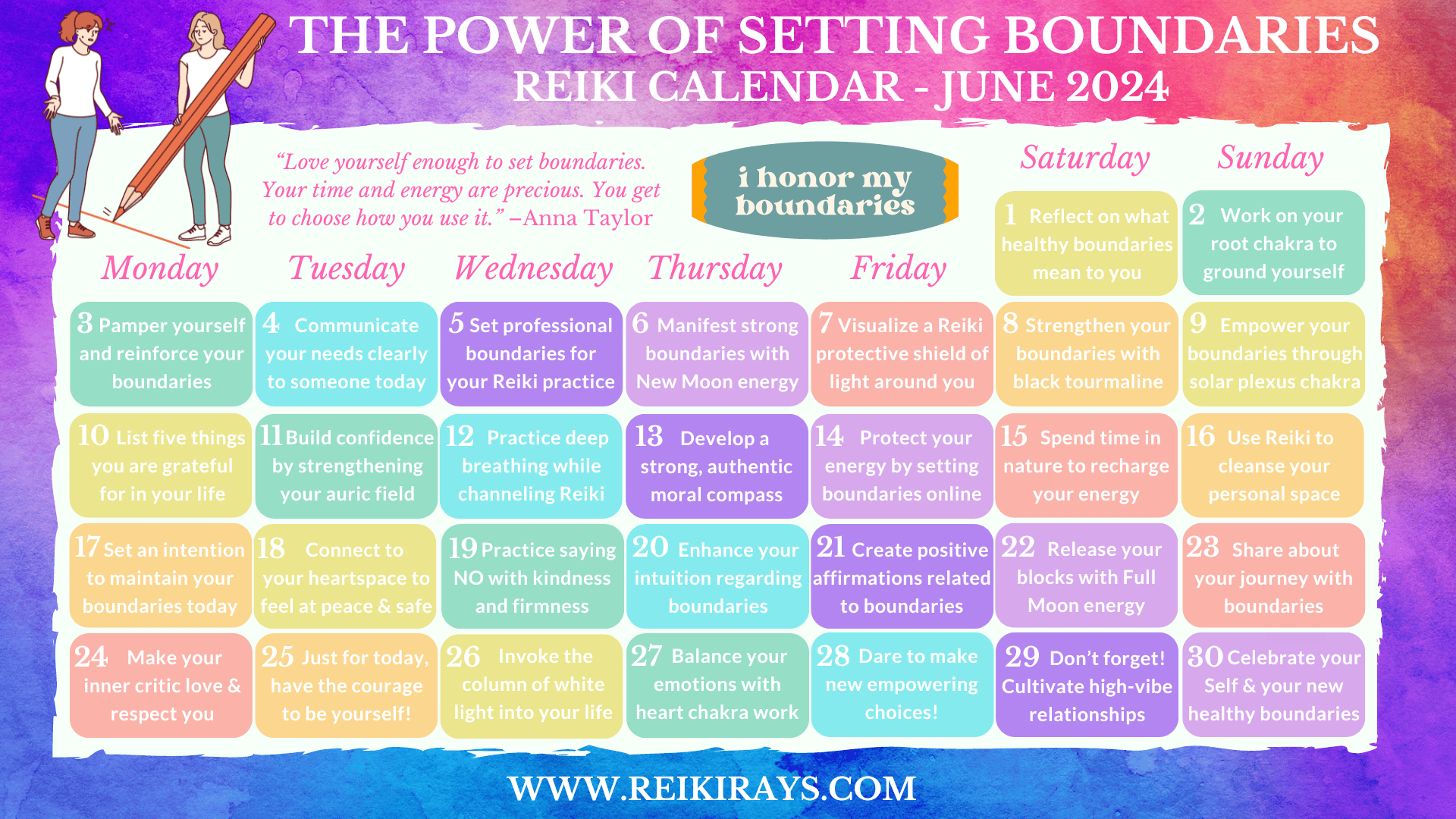 The Power Of Setting Boundaries - Reiki Calendar June 2024 – Reiki intended for Set Boundaries Find Peace 2025 Calendar Printable