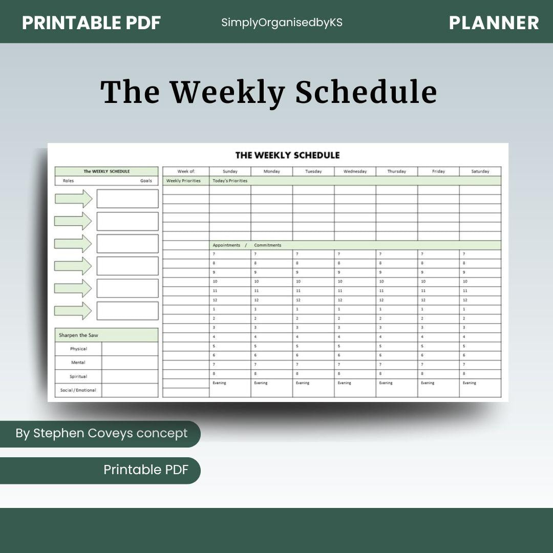 The Weekly Schedule - Stephen Covey - The 7 Habits Of Highly in 7 Habits Franklin Covey 2025 Calendar Printable
