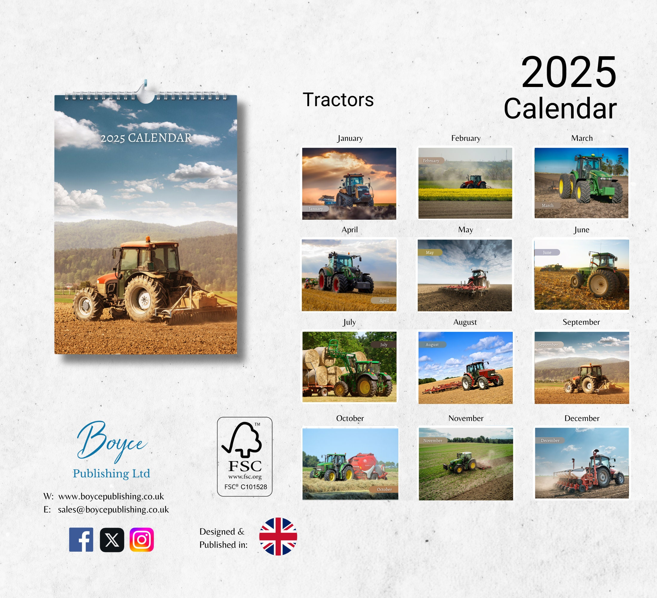 Tractors Calendar 2025: Monthly Wall Calendar With Notes, Hanging for Tractors 2025 Calendar Printable