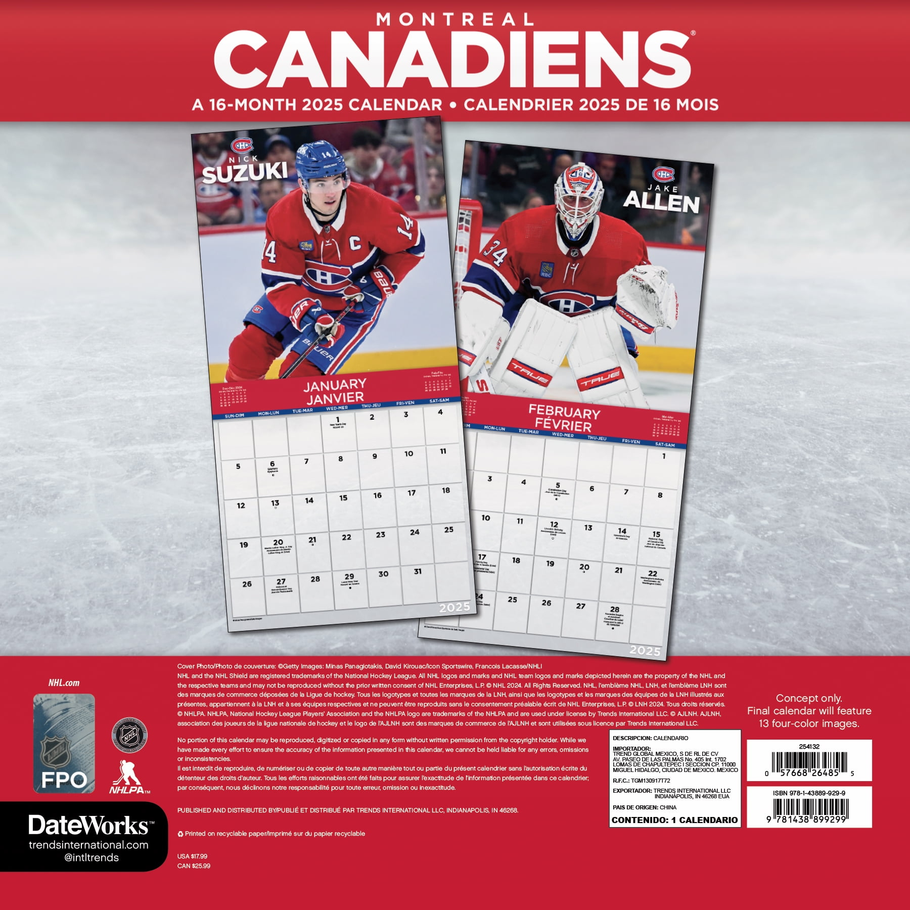 Trends International 2025 Nhl Montreal Canadiens Wall Calendar with regard to NHL Montreal Canadiens 2025 Calendar Printable