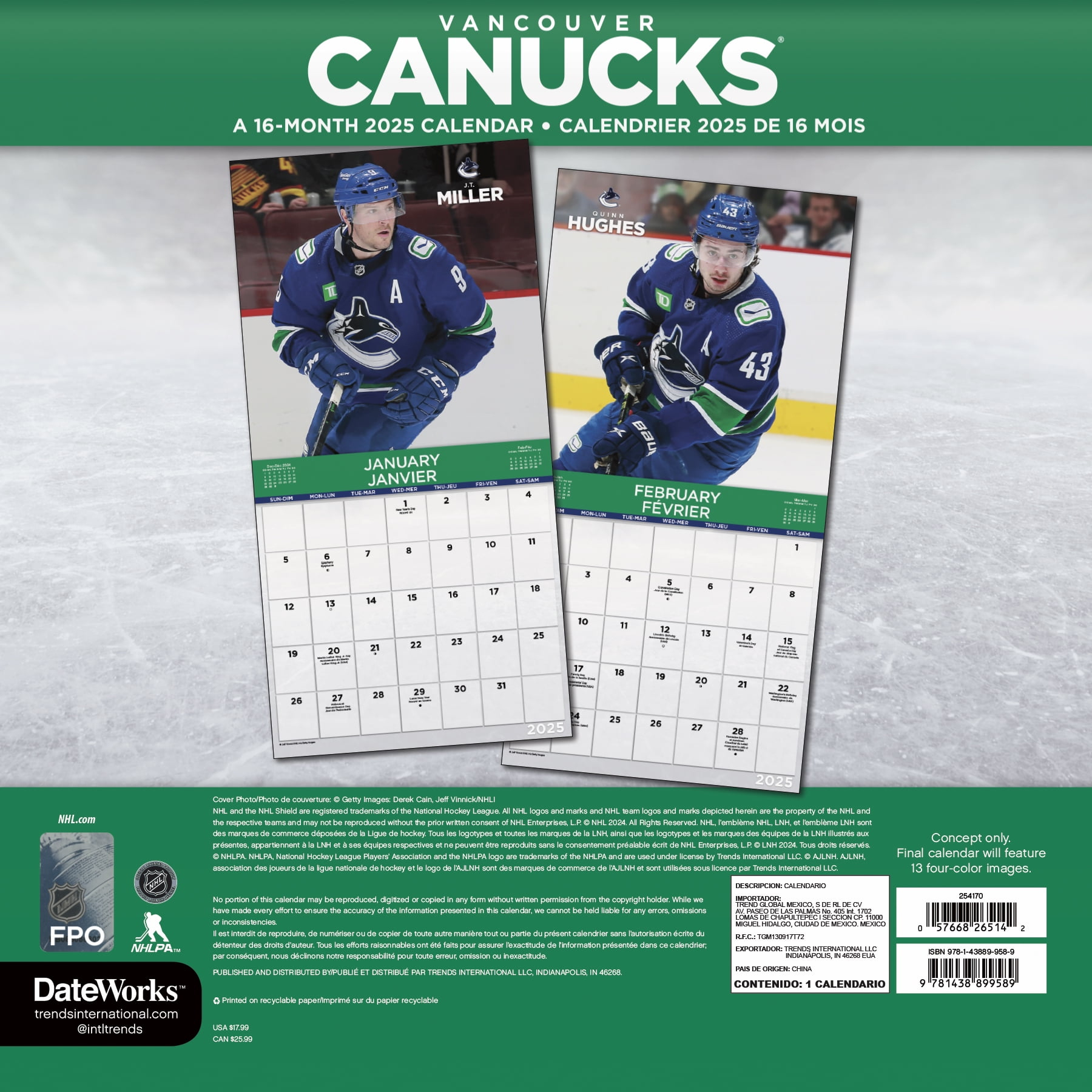 Trends International 2025 Nhl Vancouver Canucks Wall Calendar pertaining to NHL Vancouver Canucks 2025 Calendar Printable