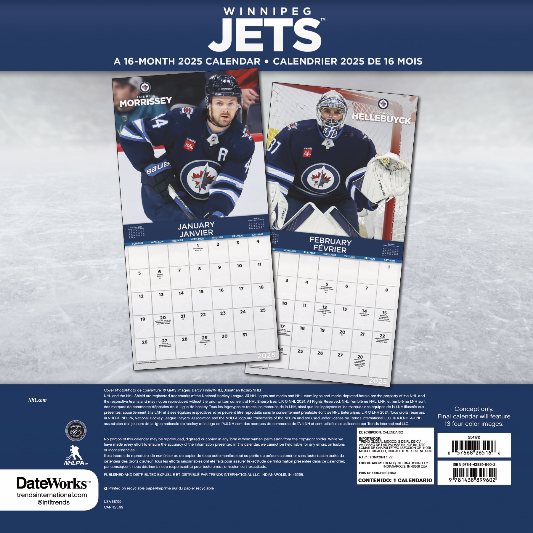 Trends International 2025 Nhl Winnipeg Jets Wall Calendar in NHL Winnipeg Jets 2025 Calendar Printable