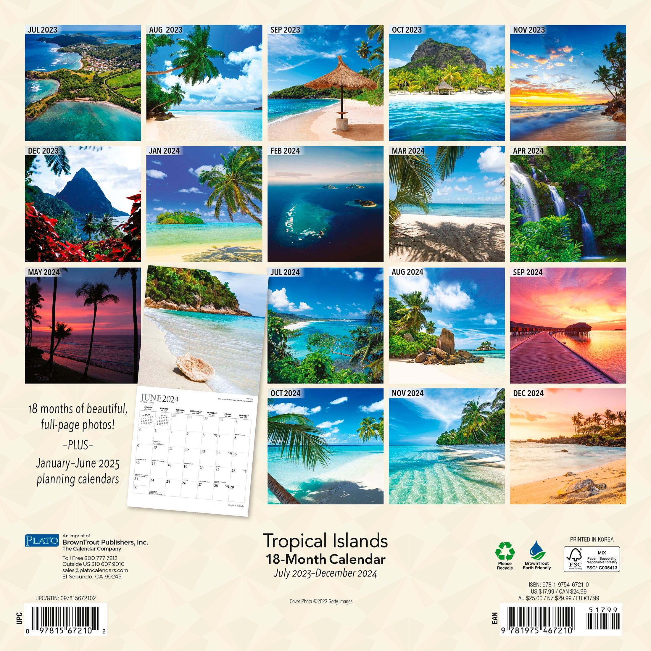 Tropical Islands | 2024 12X24&amp;quot; 18 Month Wall Calendar | Jul &amp;#039;23 - Dec &amp;#039;24 | Plato pertaining to Tropical Islands Plato 2025 Calendar Printable