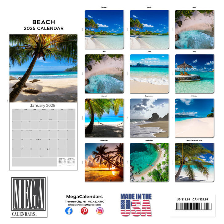 Tropical Beaches 2025 Calendar  Printable