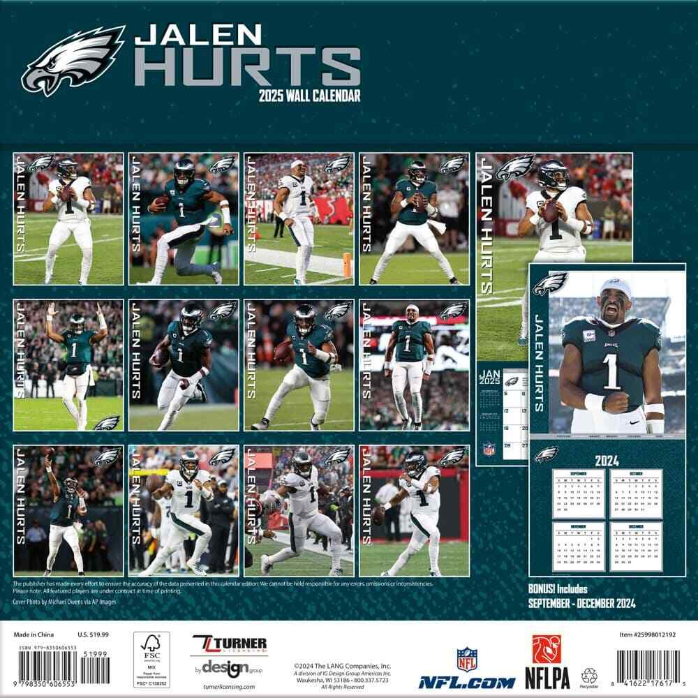 Turner Licensing, Nfl Jalen Hurts 2025 Wall Calendar pertaining to Nfl Jalen Hurts 2025 Calendar Printable
