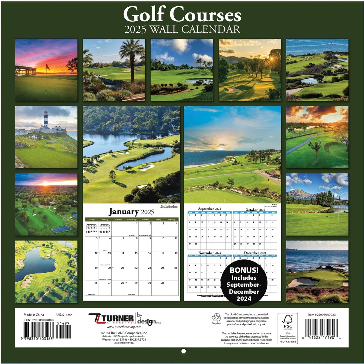 Turner Photographic 2025 Golf Courses 12X12 Photo Wall Calendar throughout Golf Courses Photo 2025 Calendar Printable