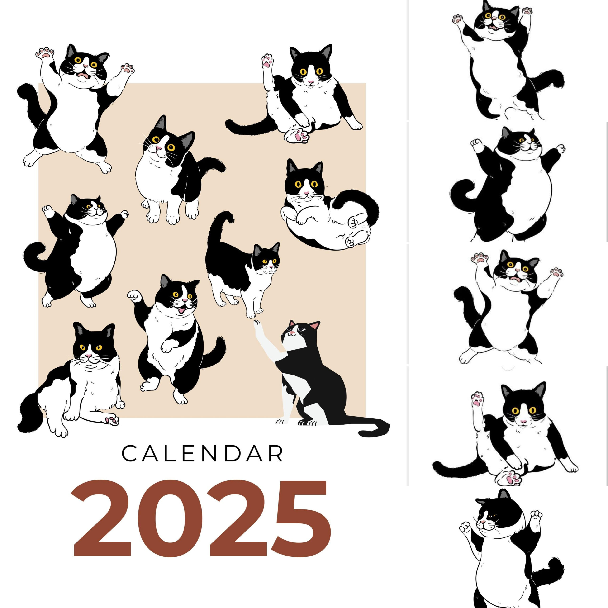 Tuxedo Cats 2025 Wall Calendar, Whimsical Cats Calendar, Cat Art with regard to Tuxedo Cats 2025 Calendar Printable
