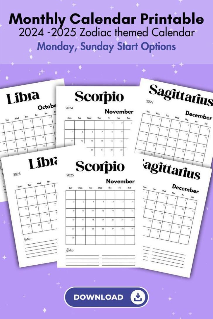 Zodiac 2025 Calendar Printable