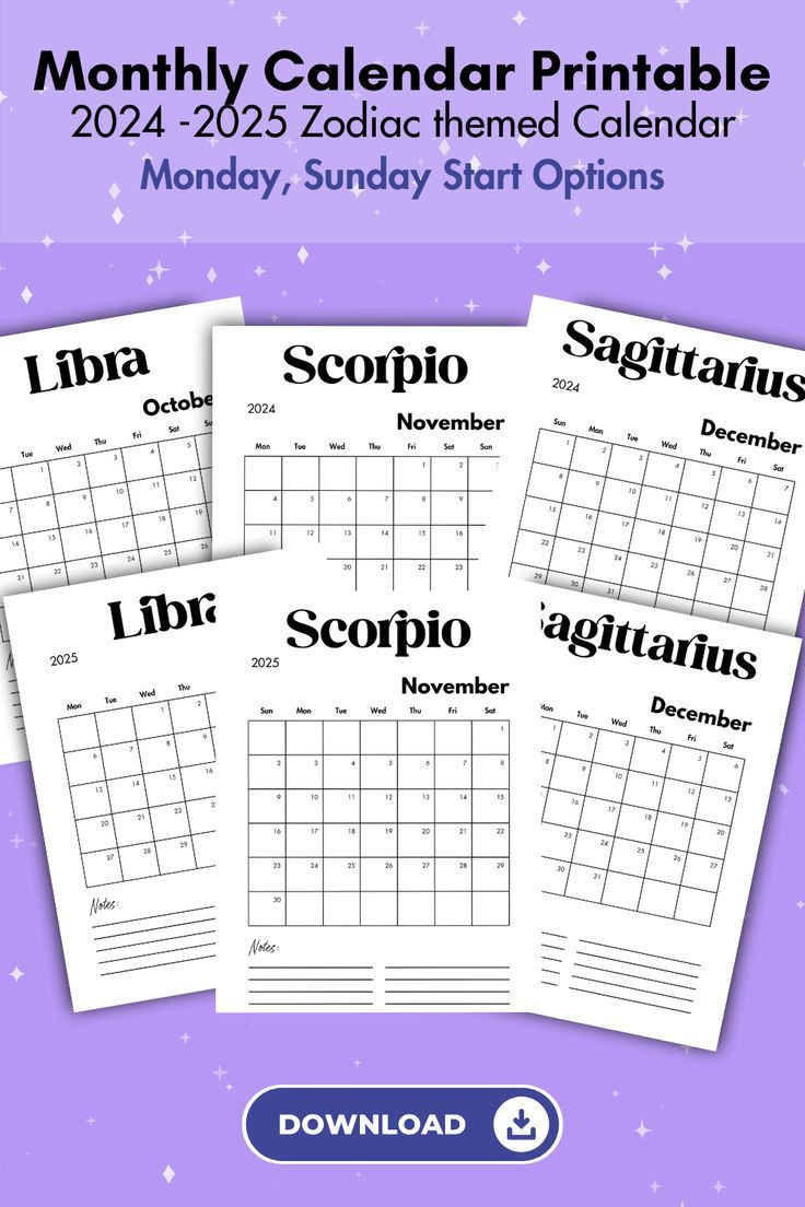 Use This Zodiac Themed Monthly Calendar To Keep You Organized In with regard to Zodiac 2025 Calendar Printable