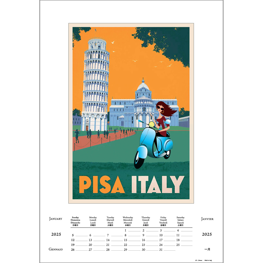 Vacanze Italiane Large Wall Calendar 2025 throughout Classic Italy 2025 Calendar Printable