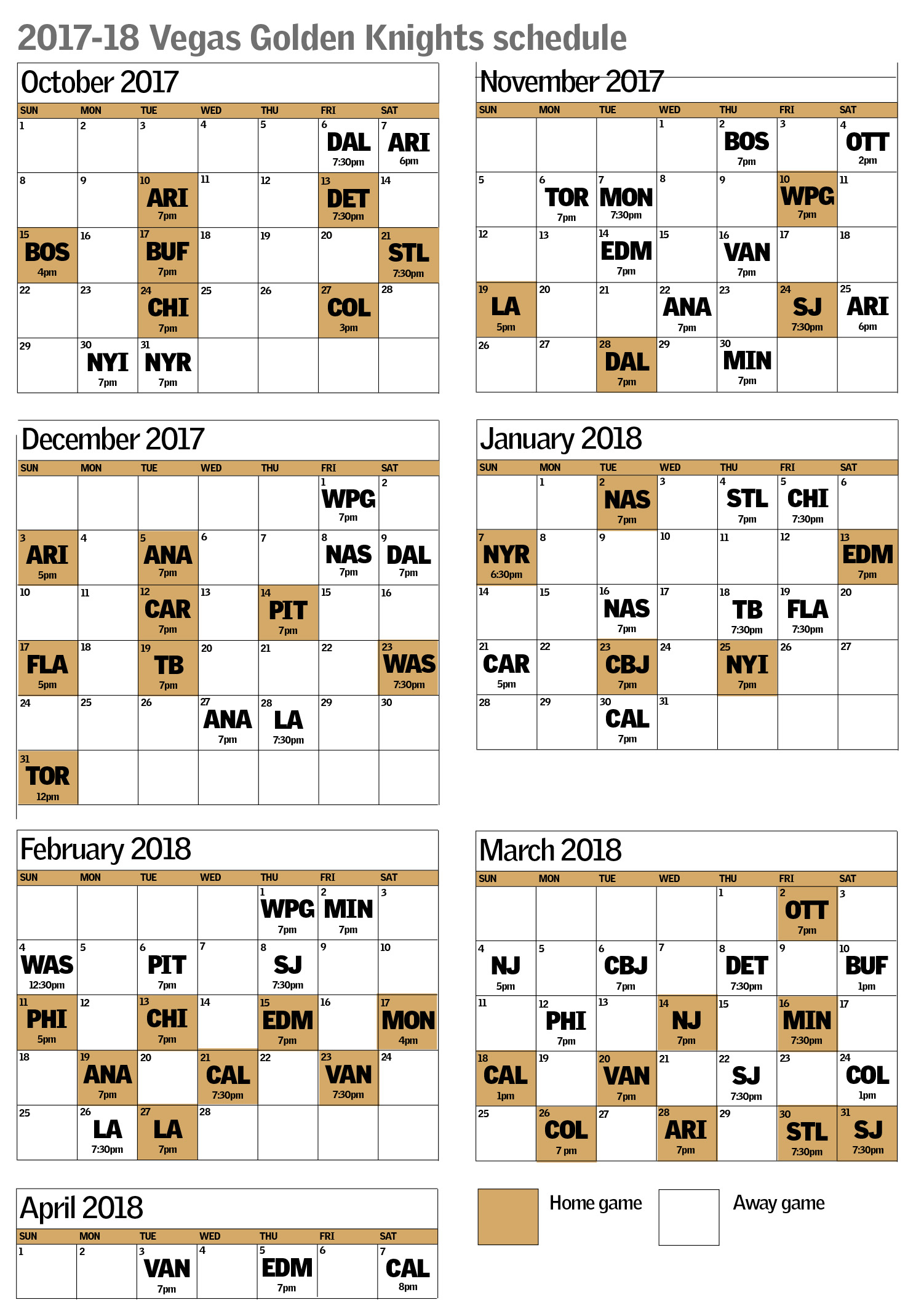 Vegas Golden Knights Schedule Includes Early 7-Game Homestand in Nhl Vegas Golden Knights 2025 Calendar Printable