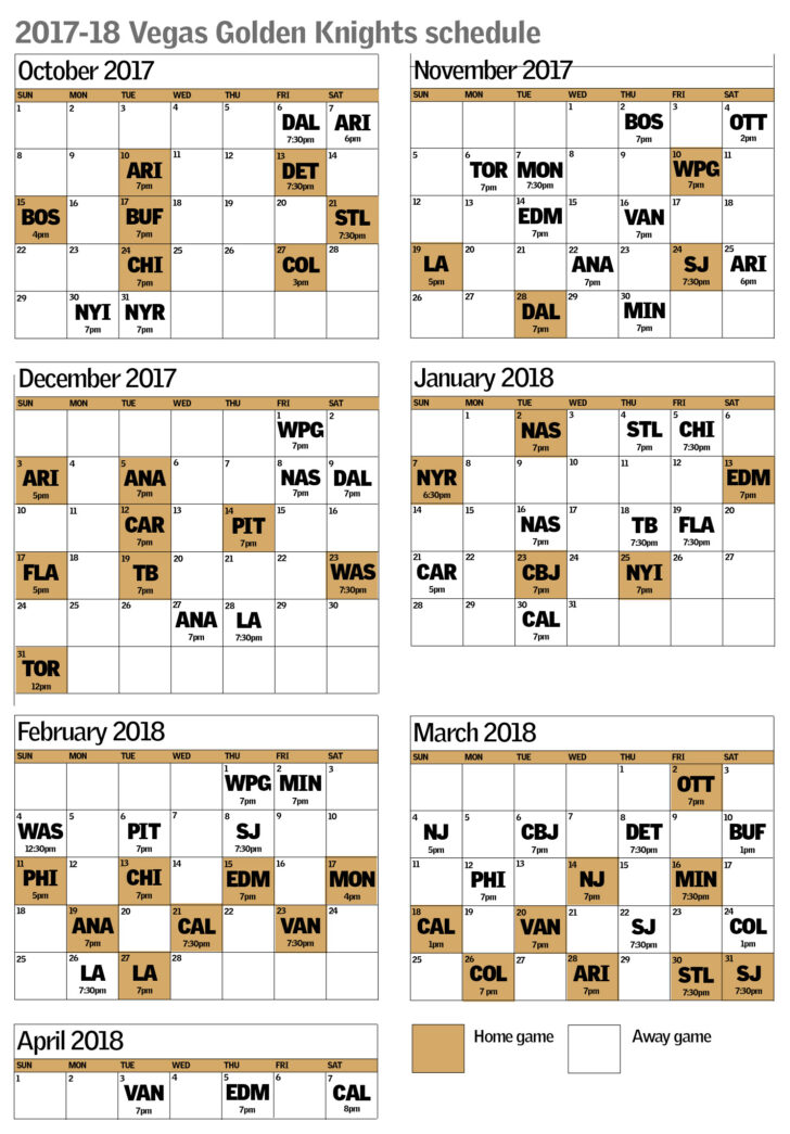 NHL Vegas Golden Knights 2025 Calendar Printable