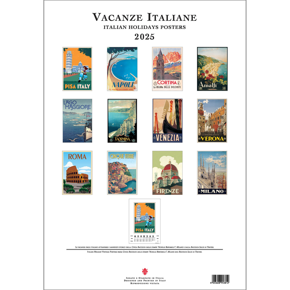 Vintage Italian Vacation Art Large Wall Calendar 2025 throughout Vintage Travel Posters 2025 Calendar Printable