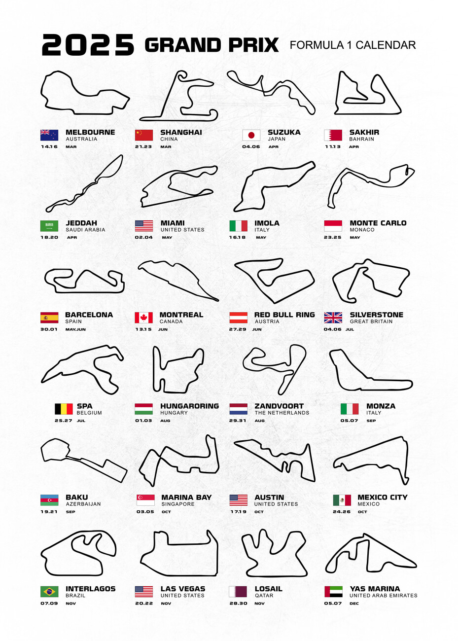 Wall Art Print | Formula 1 Season Calendar 2025 | Ukposters regarding Bicycle Cards Art 2025 Calendar Printable