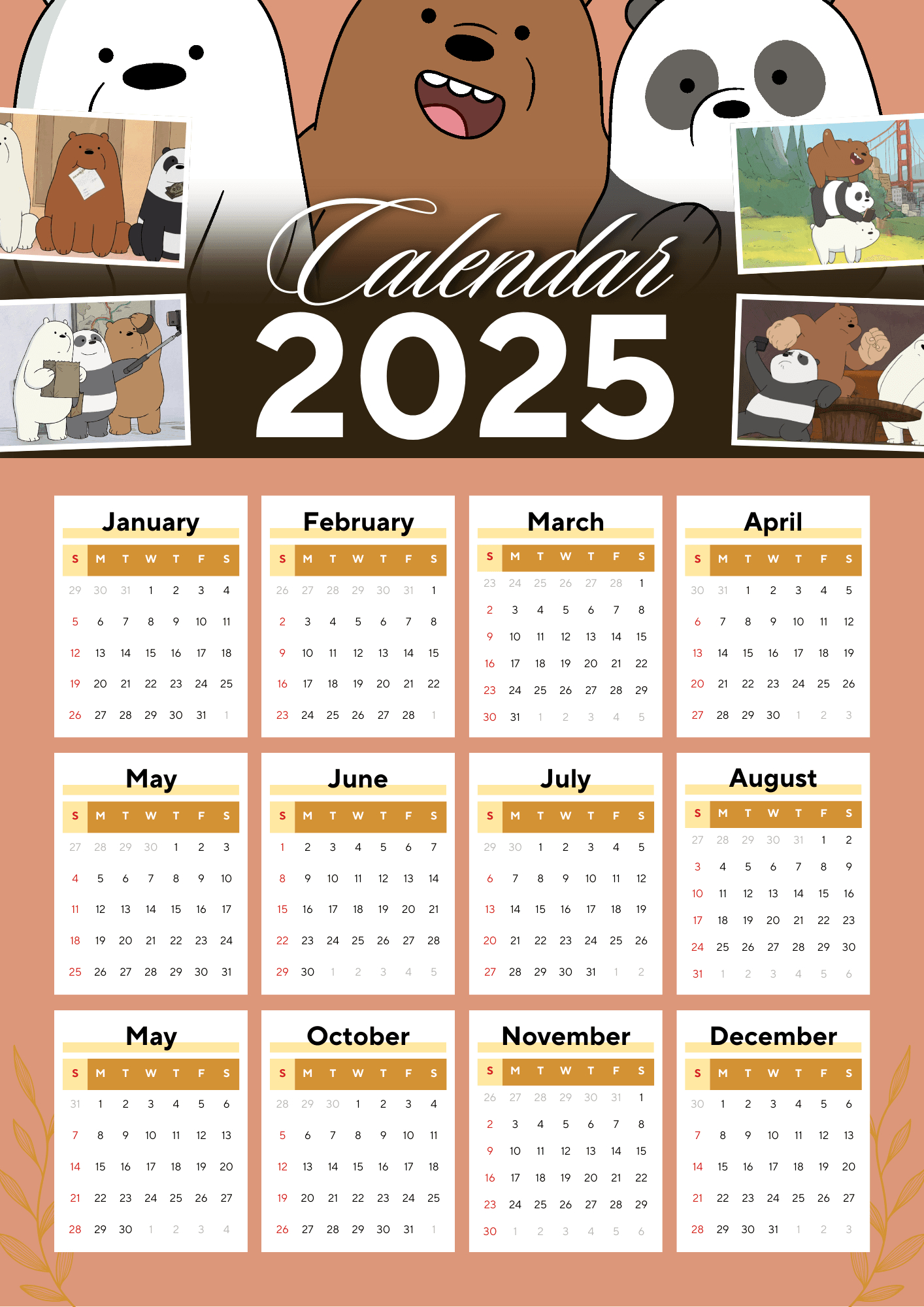 We Bare Bears 2025 Calendarleafrancesp - Raket.ph pertaining to Bears 2025 Calendar Printable