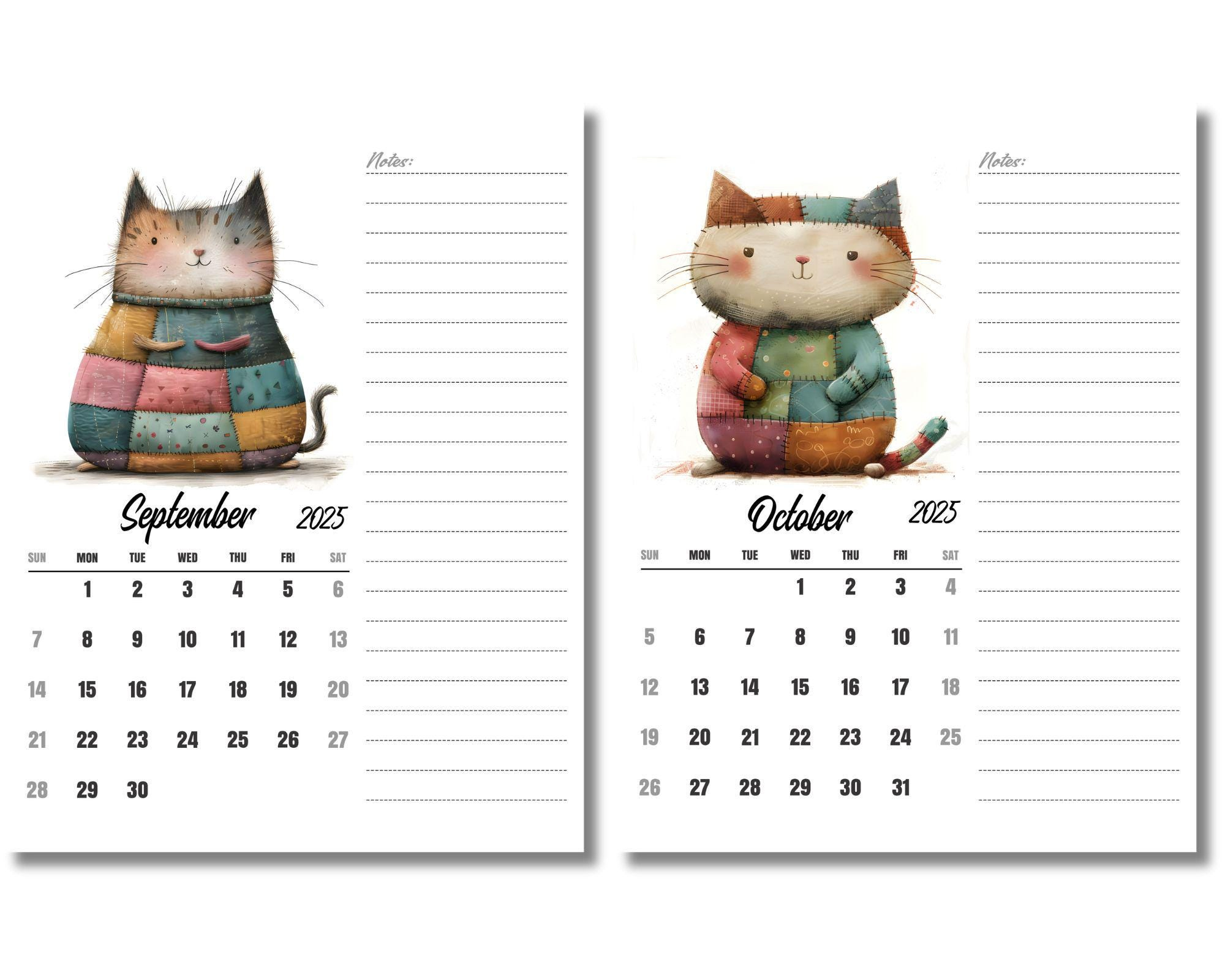 Whimsical Cat Calendar 2025, Cute Kitten Calendar, Monday And regarding Kittens 2025 Easel Calendar Printable