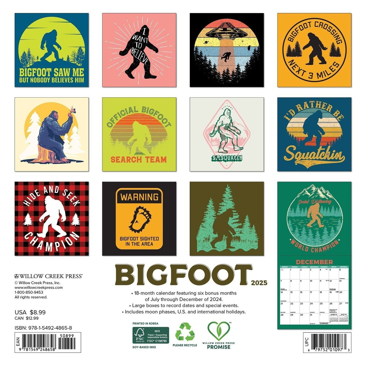 Willow Creek Bigfoot 2025 7&amp;quot; X 7&amp;quot; Mini Wall Calendar W | Ebay inside Bigfoot Seek And Find 2025 Calendar Printable