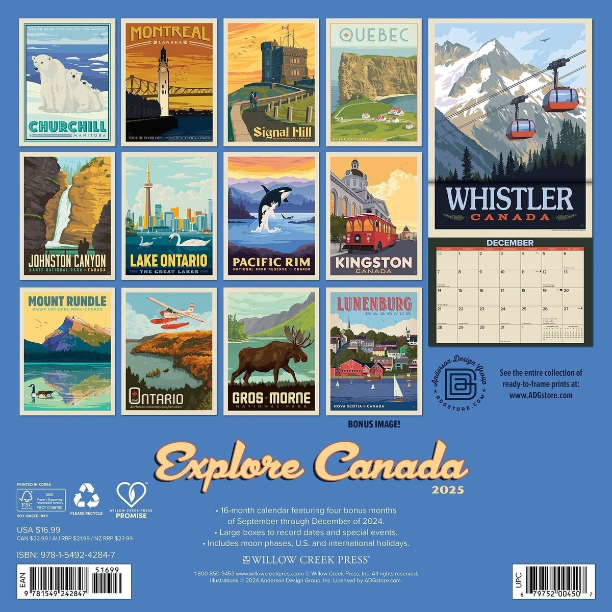 Willow Creek Explore Canada (Adg) 2025 12 X 12 Wall Calendar W | Ebay for Explore Canada Adg 2025 Calendar Printable