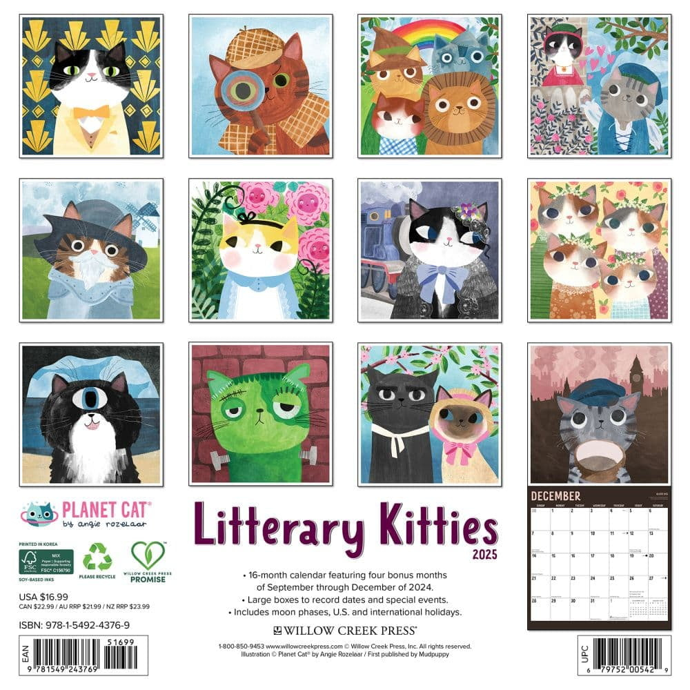 Willow Creek Press, Literary Kitties 2025 Wall Calendar regarding Literary Kitties 2025 Calendar Printable