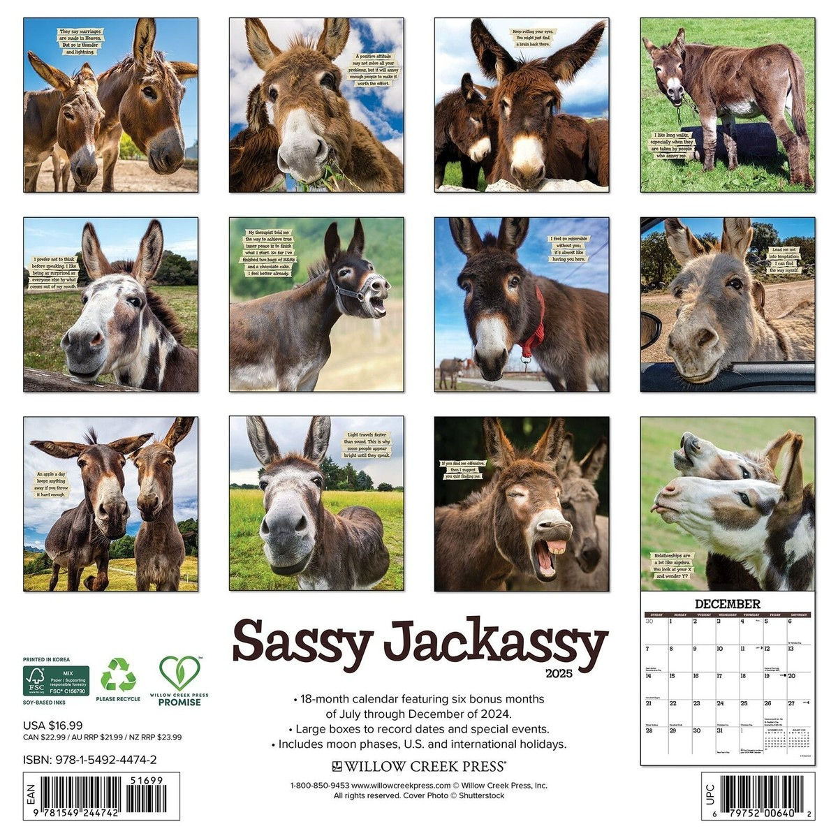Willow Creek Sassy Jackassy 2025 12 X 12 Wall Calendar W | Ebay Uk regarding Sassy Jackassy 2025 Calendar Printable
